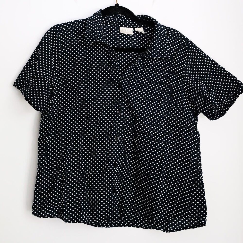Vintage Erika Petite PXL Cotton polka dot button down‎ blouse whimsigoth